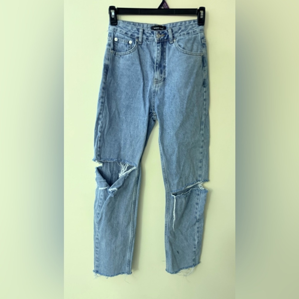White Fox Distressed Blue Jeans, EUC, size S, No Stretch